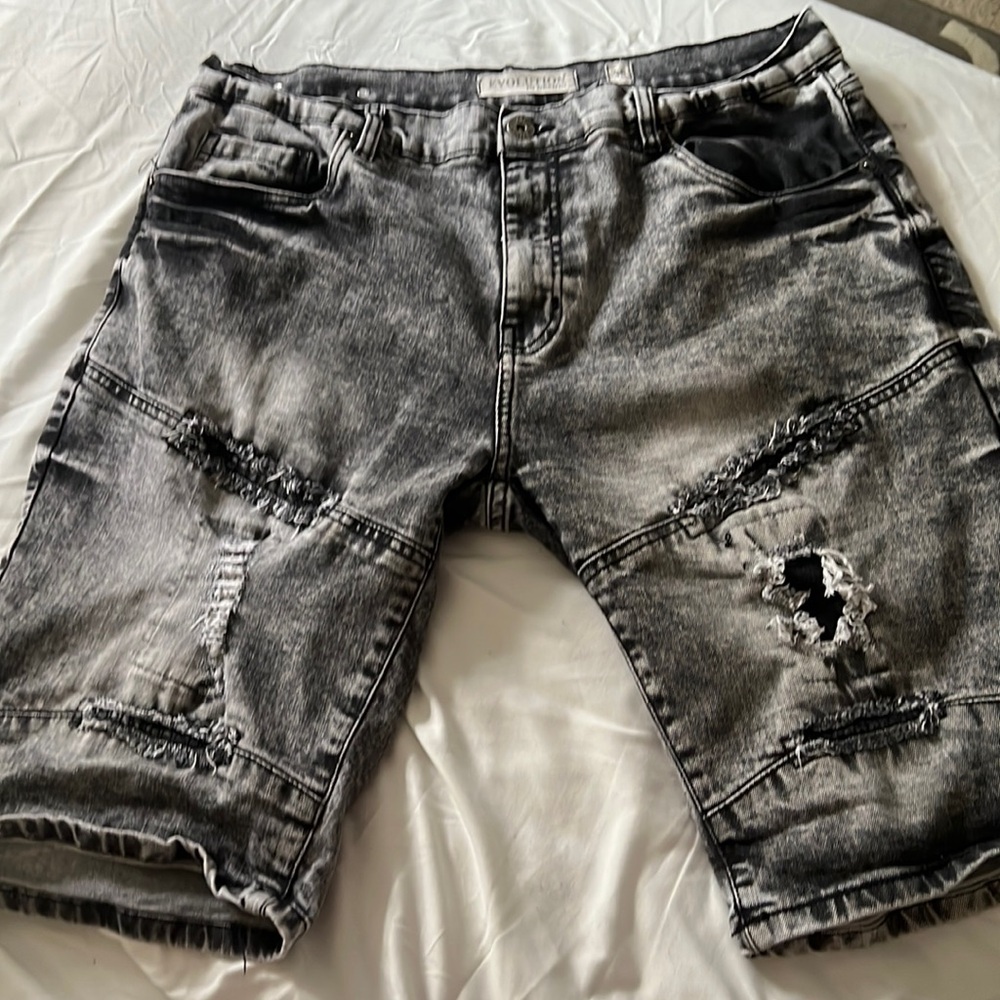 Gray stone washed shorts